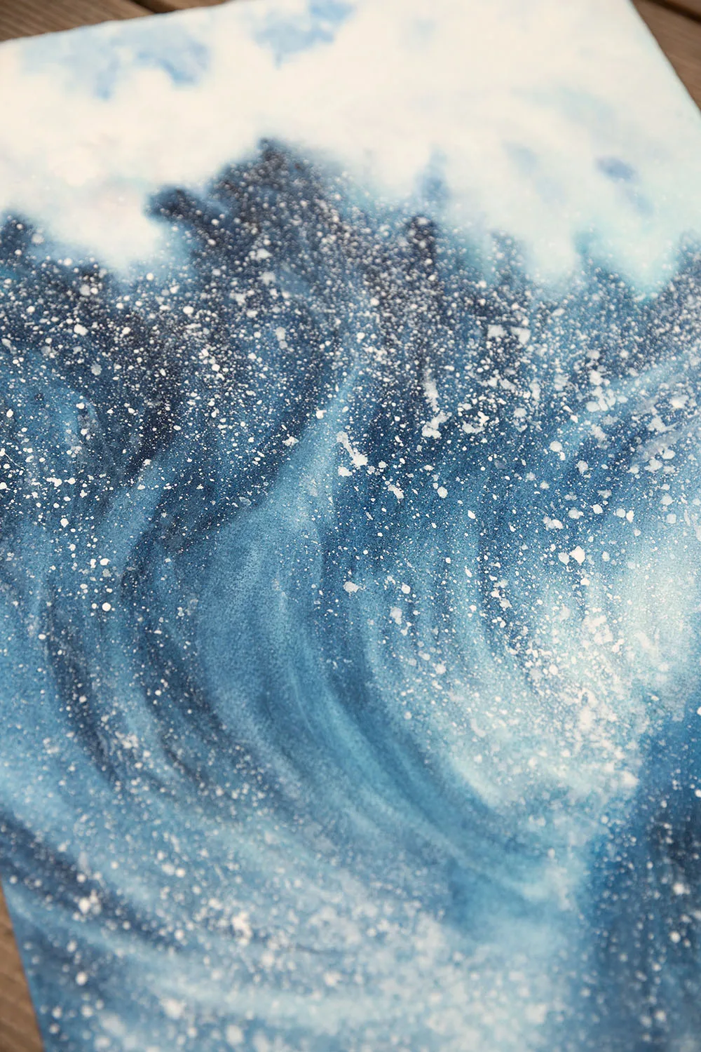 Close-up of the powerful crashing waves in ‘Night Wave,’ showcasing the fluid motion of the sea in expressive brushstrokes.