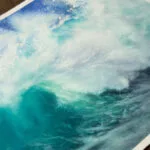 Close-up showing the soft turquoise and green colors blending in ‘Softness,’ conveying a peaceful and tranquil ocean scene.