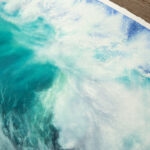 Close-up view of the dynamic turquoise wave in ‘Softness,’ showcasing the delicate brushstrokes and vibrant colors.”