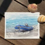 A lonely blue boat