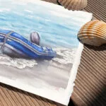 A lonely blue boat