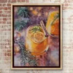 Framed Christmas drink watercolor painting, adding holiday warmth to any seasonal interior decor.