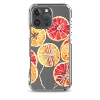 Christmas Colorful Clear Phone Case with Oranges – Festive Transparent iPhone Cover
