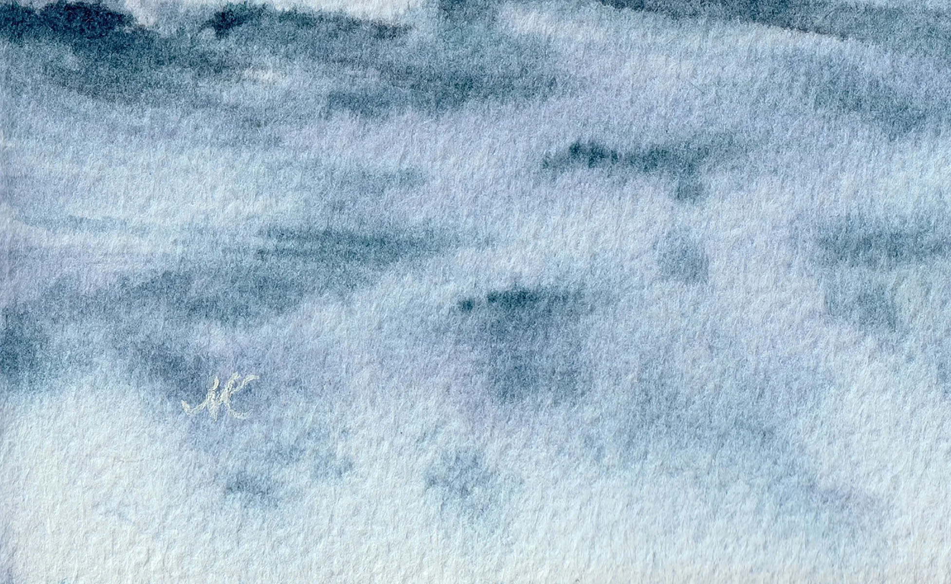 Detail of the artist's signature on ‘Coastal Wave,’ visible in the lower corner of the watercolor painting, signed by Kateryna Nazarenko.