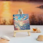 Dramatic sunset above the ocean mini acrylic painting