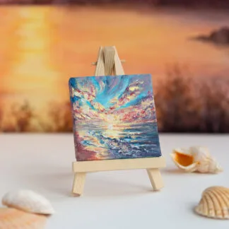 Dramatic sunset above the ocean mini acrylic painting