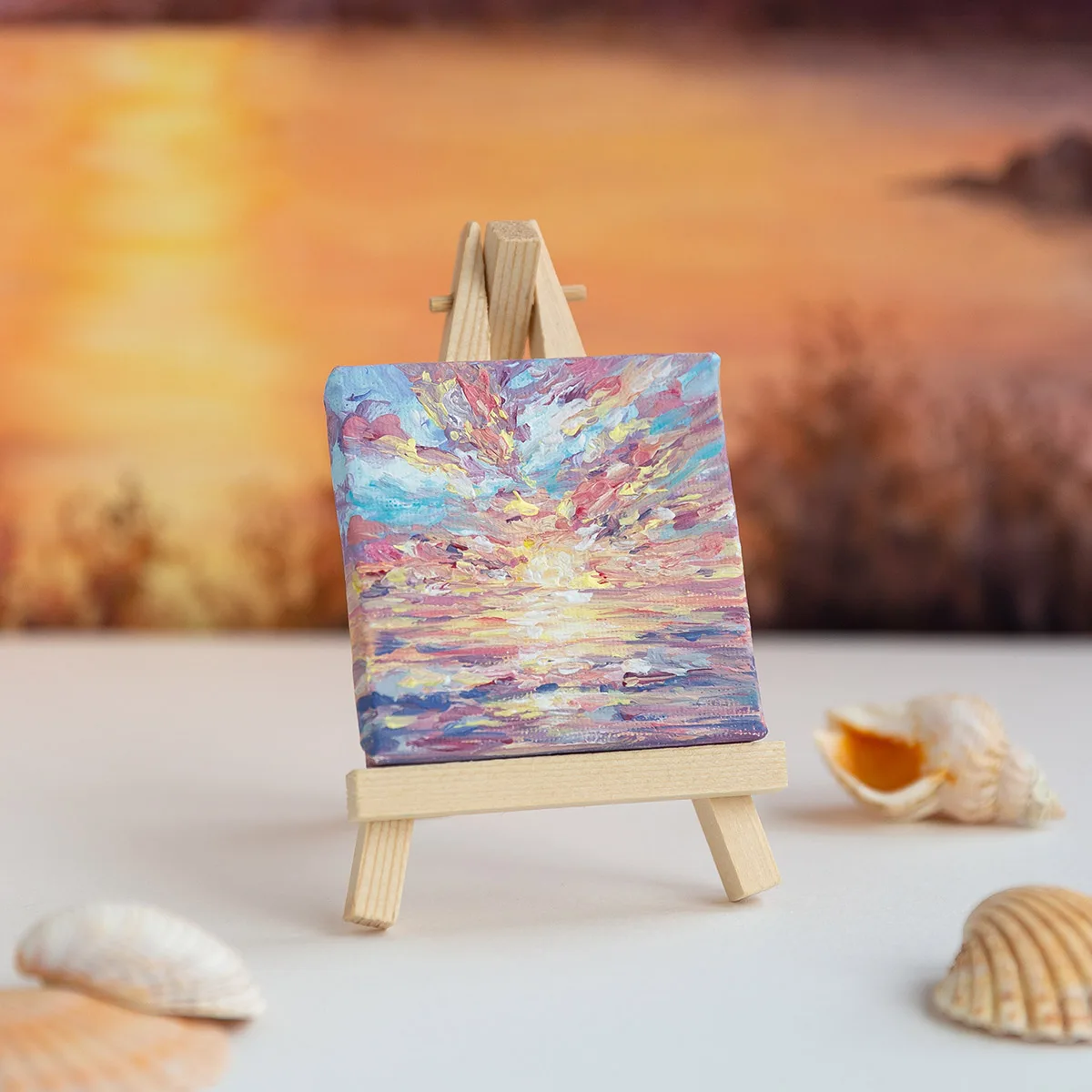 Serene sunset over the ocean mini acrylic painting