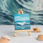 Blue ocean seascape with soft waves mini acrylic painting