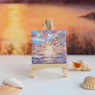 Serene sunset over the ocean mini acrylic painting