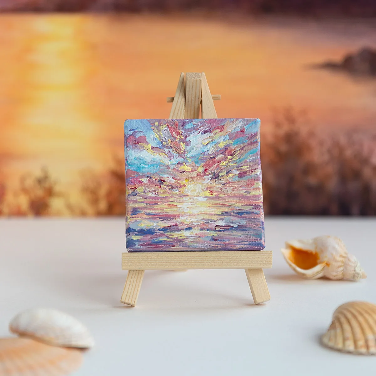 Serene sunset over the ocean mini acrylic painting