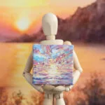 Serene sunset over the ocean mini acrylic painting
