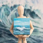 Blue ocean seascape with soft waves mini acrylic painting