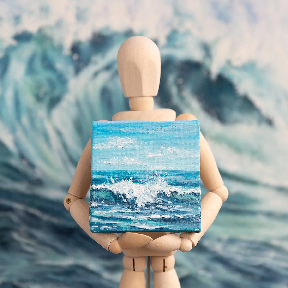 Blue ocean seascape with soft waves mini acrylic painting