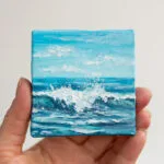 Blue ocean seascape with soft waves mini acrylic painting