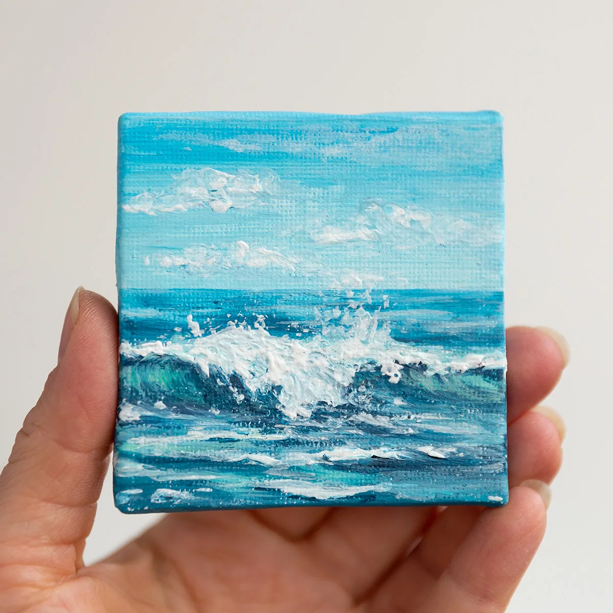Blue ocean seascape with soft waves mini acrylic painting