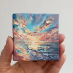 Dramatic sunset above the ocean mini acrylic painting