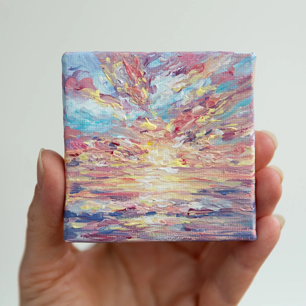 Serene sunset over the ocean mini acrylic painting