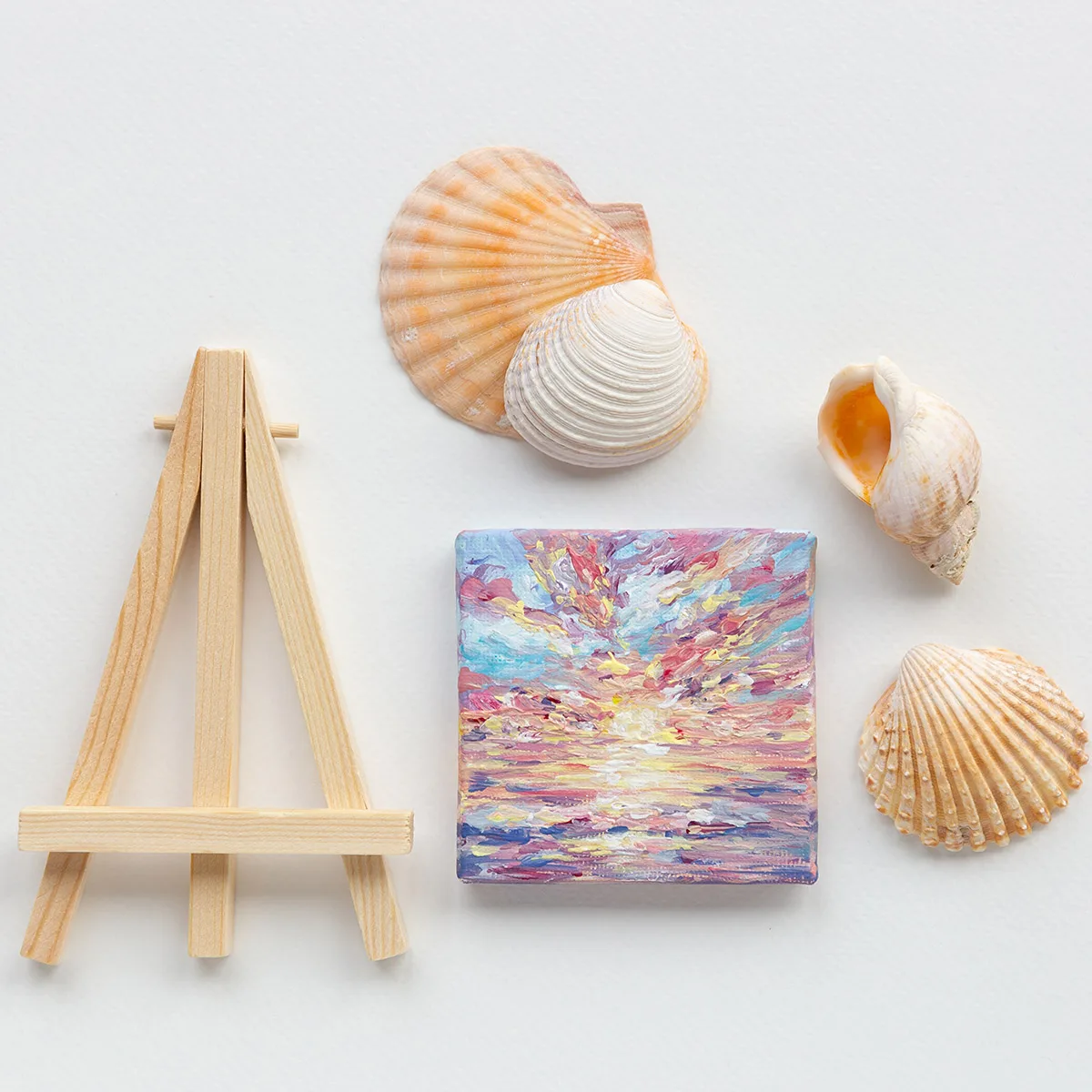 Serene sunset over the ocean mini acrylic painting