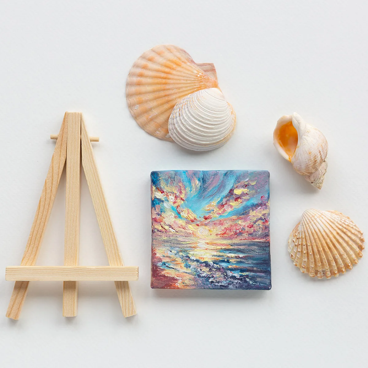 Dramatic sunset above the ocean mini acrylic painting