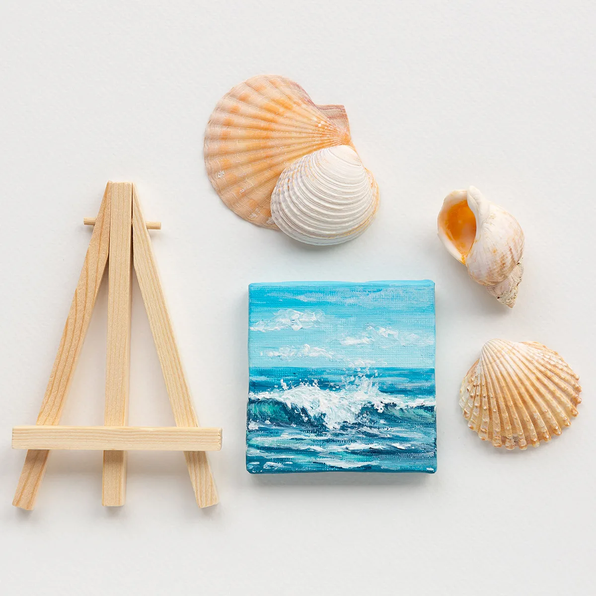 Blue ocean seascape with soft waves mini acrylic painting