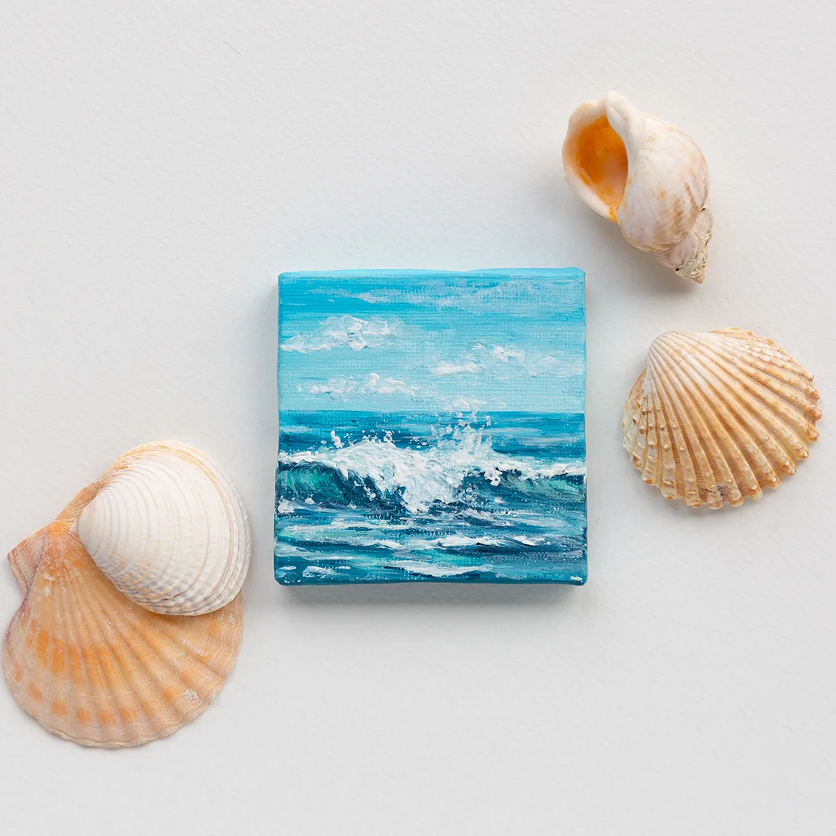 Blue ocean seascape with soft waves mini acrylic painting