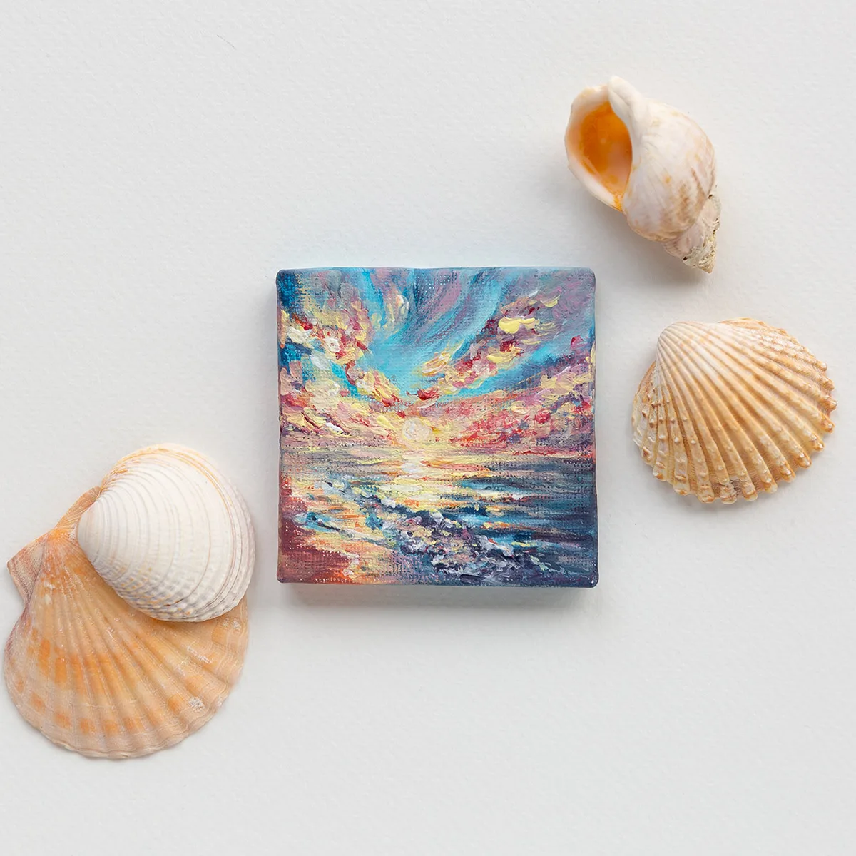 Dramatic sunset above the ocean mini acrylic painting