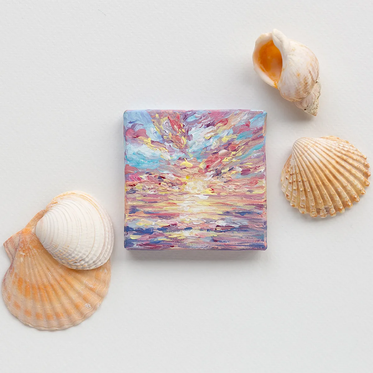 Serene sunset over the ocean mini acrylic painting