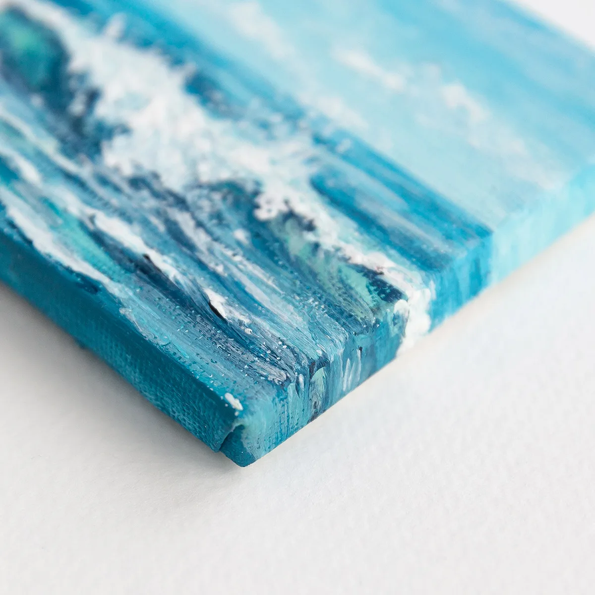 Blue ocean seascape with soft waves mini acrylic painting