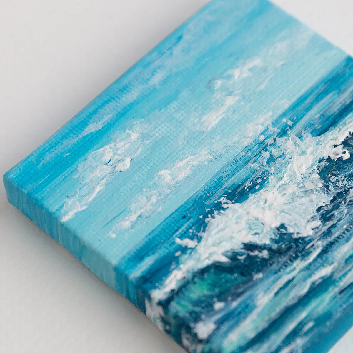 Blue ocean seascape with soft waves mini acrylic painting