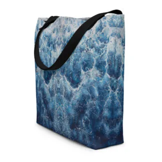 Beach Bag with a print of the semi abstract navy blue ocean water surface “Deep blue sea”.