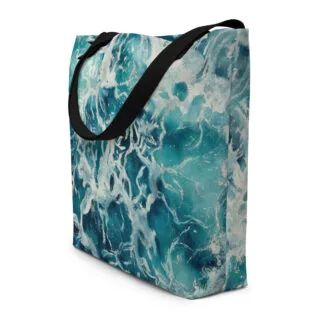 Beach Bag with an abstract print of the blue and green ocean water