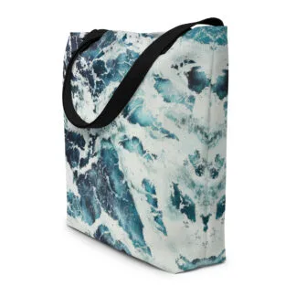 Beach Bag with an abstract print of the deep blue ocean water painting ‘Music of the sea. Rhytm”.