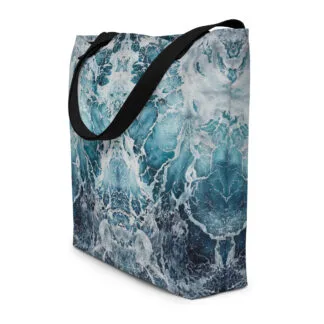 Beach Bag with the abstract navy blue ocean water print