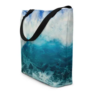 Beach Bag with the print of the bright blue ocean wave “Through the light”.