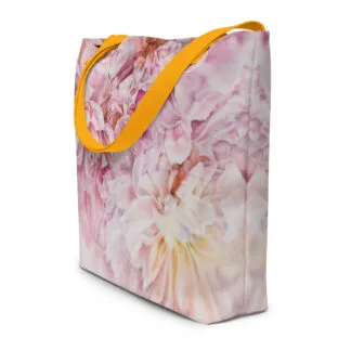 Beach Bag with the tender pink peonies flowers print “Peony clouds”.