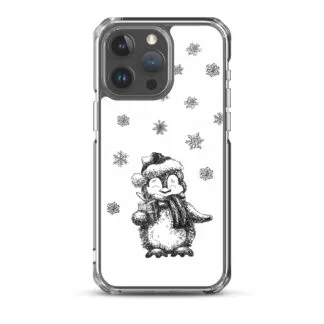 White Cute Winter Little Penguin Christmas Phone Case with Snow – Festive Holiday Phone Cover