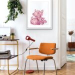 Watercolor cactus artwork featuring a pink opuntia cactus, creating a calm and nature-inspired ambiance in a home office.