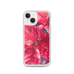 Red poinsettia Christmas flower watercolor design iPhone 14 MagSafe case.