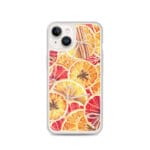 Christmas oranges watercolor iPhone 14 MagSafe case, vibrant festive design.