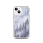 Snow-covered art forest winter scene watercolor MagSafe iPhone case for iPhone 14.