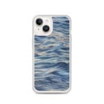 MagSafe iPhone 14 case with tranquil evening ocean art, featuring a watercolor painting of sunset reflections on the sea.