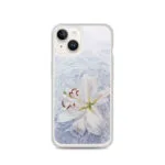 White lily flower in calm blue water watercolor MagSafe iPhone case for iPhone 14.
