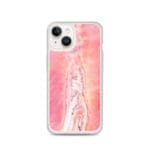 Elegant MagSafe iPhone 14 case with pink lakes abstract art, featuring vibrant tones and fluid shapes for a modern aesthetic.