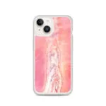 Elegant MagSafe iPhone 14 case with pink lakes abstract art, featuring vibrant tones and fluid shapes for a modern aesthetic.