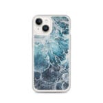 MagSafe iPhone 14 case with abstract ocean-inspired coastal art design in blue color.