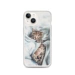 MagSafe clear case for iPhone 14 featuring a cute little kitten watercolor art design.