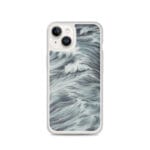 Grey ocean waves watercolor MagSafe case for iPhone 14, soft blue and grey tones.