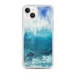 Blue ocean wave MagSafe case for iPhone 14 Plus, tranquil water painting.