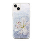 Serene floral iPhone 14 Plus MagSafe case featuring a delicate white lily in water.