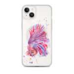 Pink Betta Fish MagSafe iPhone 14 Plus case with original watercolor design of a cute vibrant fish in pink hues.